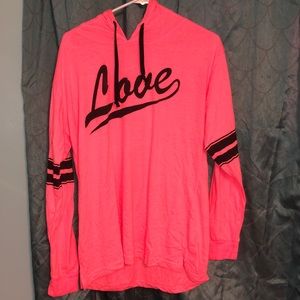 hot pink pullover with hood